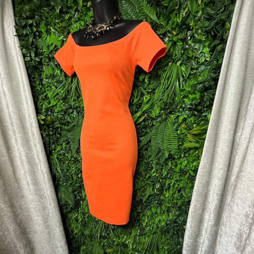 MICHAEL KORS Women Dress Small Orange Off The Shoulder Clementine $140 NWT 1509